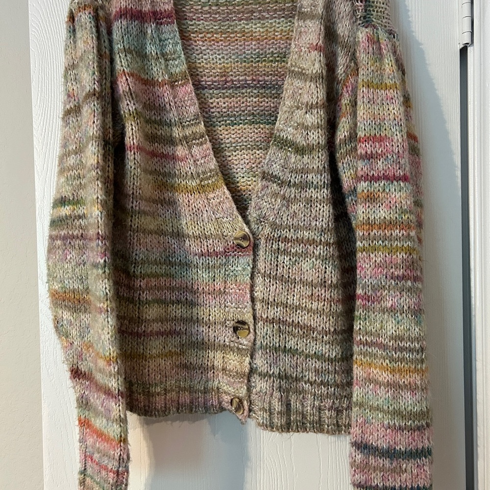 Chico's Cream and Pink Cardigan with Relaxed Fit
